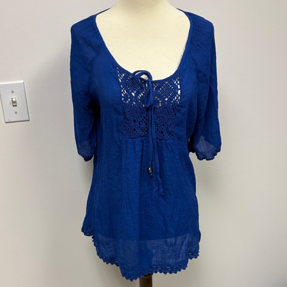 Dress Barn Royal Blue Lace-Up Blouse